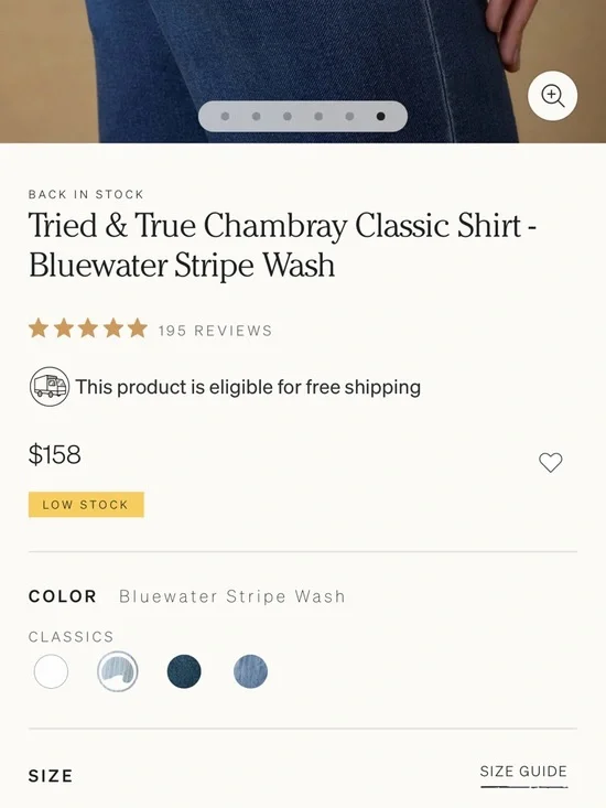 Faherty Chambray button down shirt Blue White stripe large - Picture 9 of 9